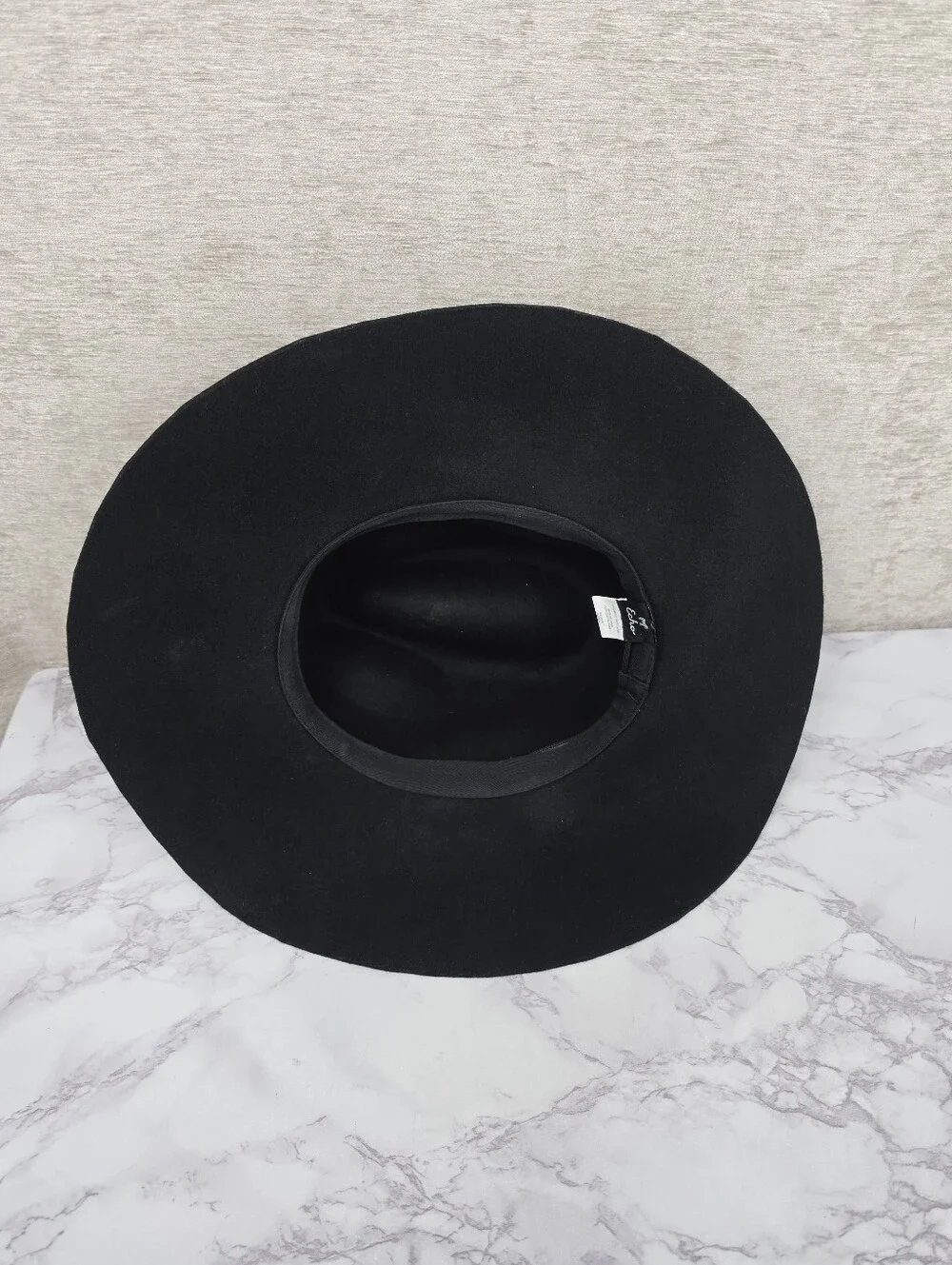 Echo Wool Cloche Floppy Brim Hat Leather Band with Rabbit Fur Pom Poms Black